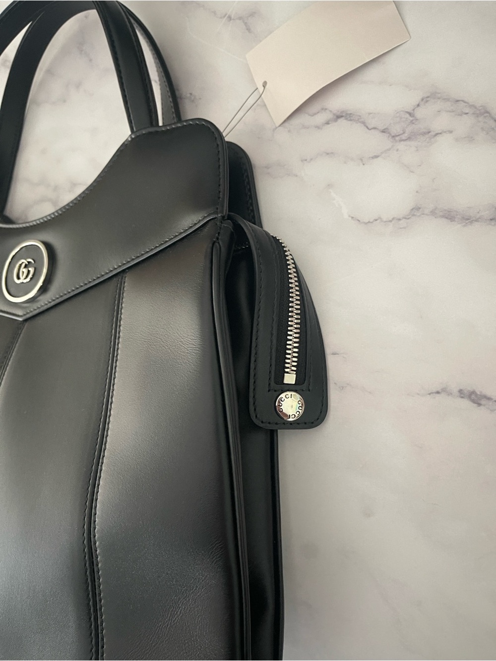 $3,895 NEW Gucci Black Leather GG Top-Handle Shoulder Bag Chain strap silver GG - Picture 14 of 17